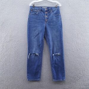 Madewell Women‎ The Perfect Vintage Crop Jeans 27 Blue Button Fly Distressed